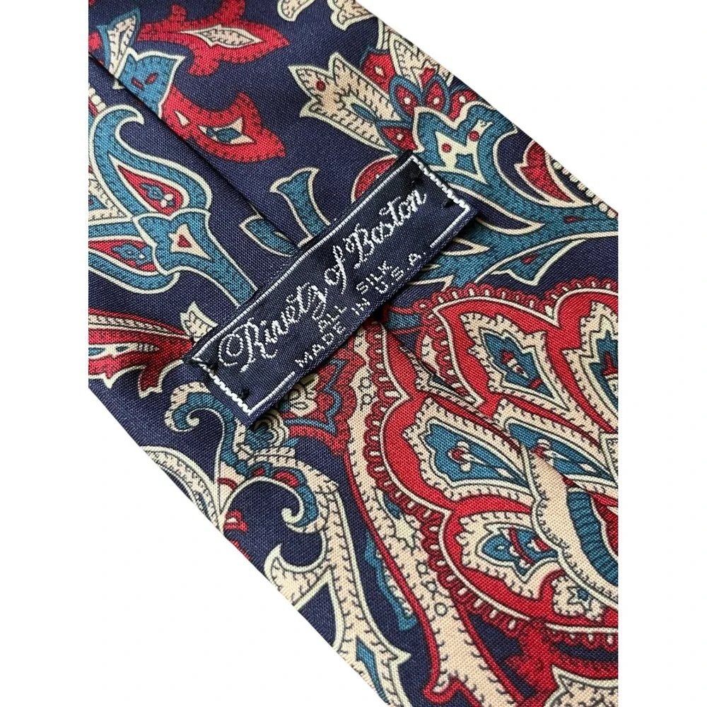 RIVETZ OF BOSTON Men's Silk Neck Tie MADE IN THE USA Blue/Red/Navy/Beige PAISLEY